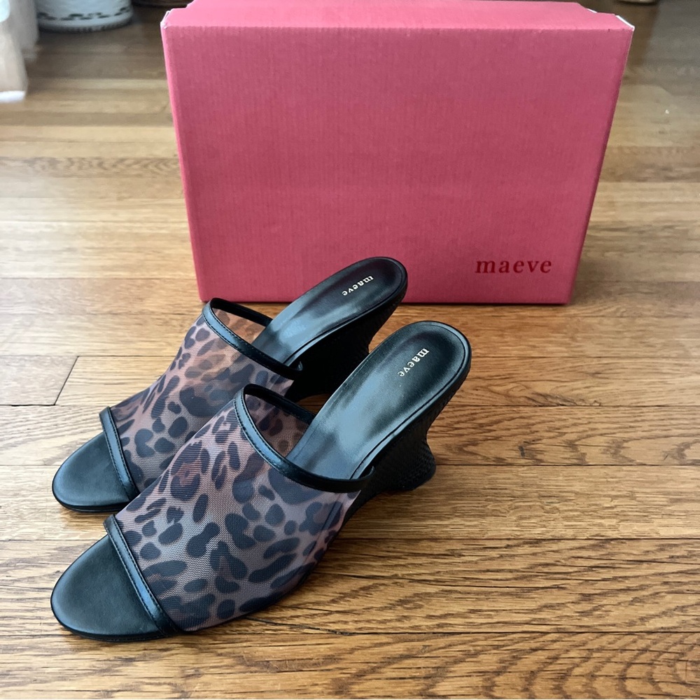MAEVE Mesh Wedge Black and Leopard Print heels - Picture 3 of 9